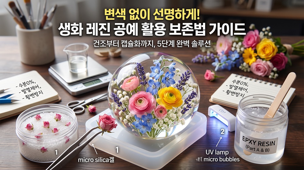 레진 공예 활용 생화보존법 가이드 꽃 변색없이 건조부터 에폭시 캐스팅까지