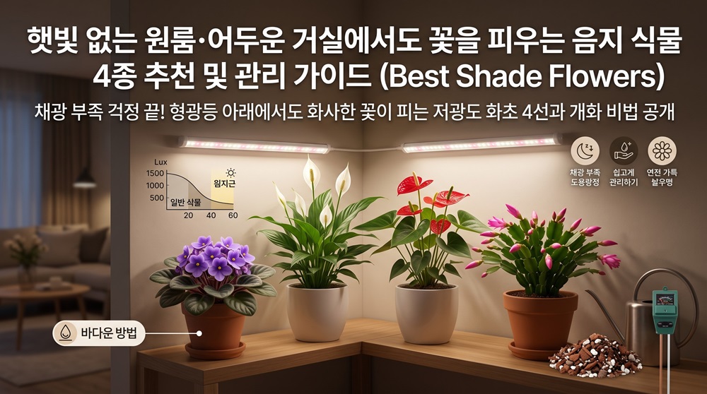 햇빛없는 원룸 어두운 거실에서도 꽃을 피우는 음지식물 4종 추천 및 관리가이드