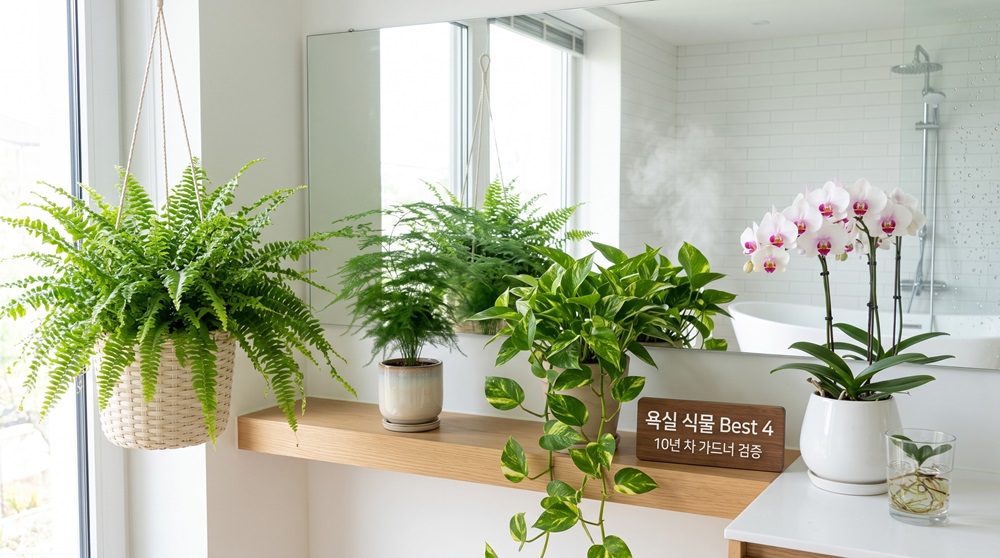 햇빛 없는 욕실에서도 썩지 않고 싱그럽게 버티는 식물 Best 4와 생존 공식