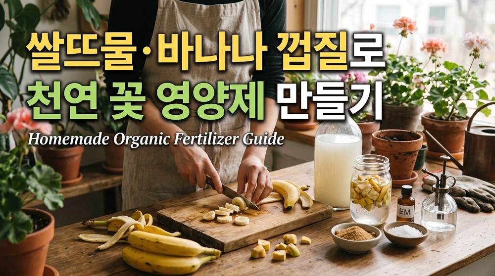 쌀뜨물 바나나 껍질로 천연 꽃 영양제 만들기