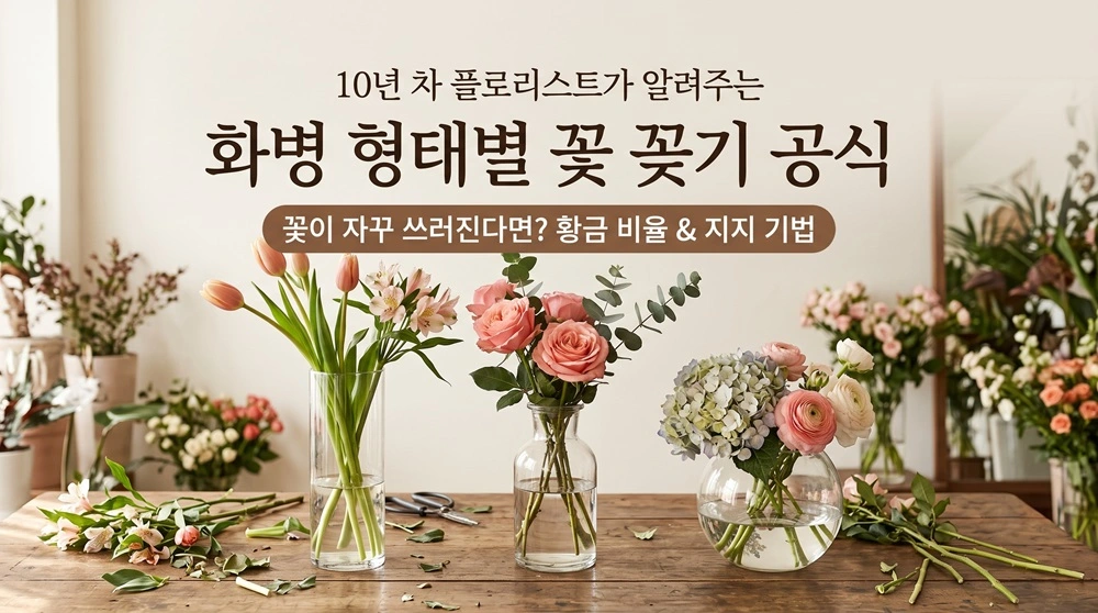선물 받은 꽃다발 왜 화병만 가면 쓰러질까? 화병 형태별 황금 비율과 지지 공식
