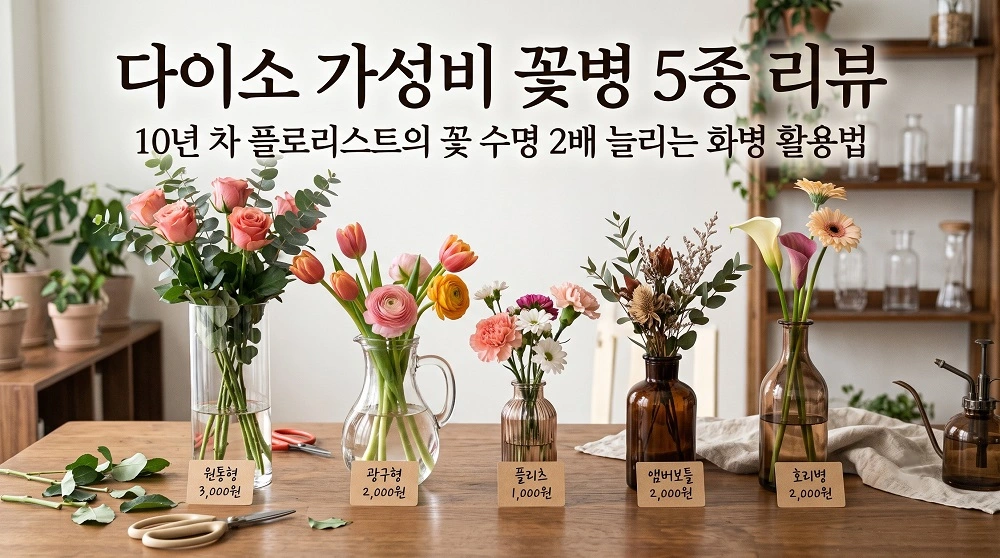 다이소 가성비 꽃병 5종 리뷰 꽃 수명 2배 늘리는 실전 화병 활용법