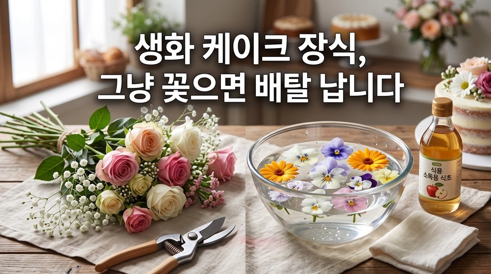 생화 케이크 장식 그냥 꽂으면 배탈 납니다. 안심 소독 및 식용 꽃 완벽 세척법
